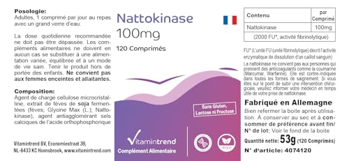 Nattokinase Supplement 100mg – 2000 FU pro Tablette – 120 Tabletten
