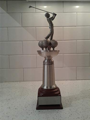 Schwantes Trading Pewter Golfer Standing on 4 Golf Balls with Mahogany Wood Base is 15