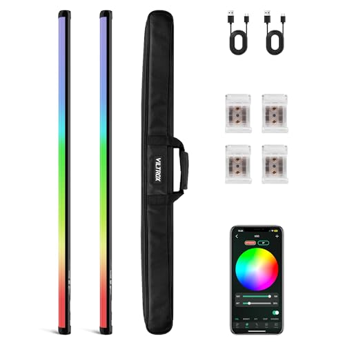 VILTROX 2 Pack LED Stick Light Kit, 30W Full Color LED Tube Light with Built-in 14.8V/3300mAh Battery and USB-C 35W Fast Charging, RGBW Video Light for Photography and Filmmaking (K90 Kit)