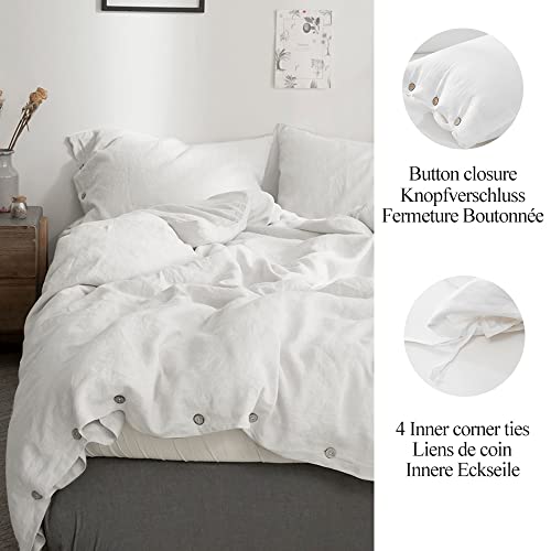 Simple&Opulence 100% Pure Linen Duvet Cover Set with Coconut Button Closure, 2 Pieces Soft Home Accessories Bedding with 1 Comforter Cover and 1 Pillowcase(Single 137cm x 200cm,White) - Image 5
