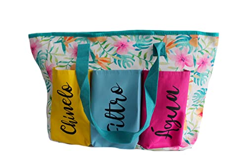 Bolsa De Ombro Lona Feminina Praia Verão Bl-55 (Verde Claro - Flores)