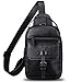 Genuine Leather Sling Bag for Men Crossbody Backpack Handmade Hiking Daypack Motorcycle Chest Shoulder Purses (Black)
