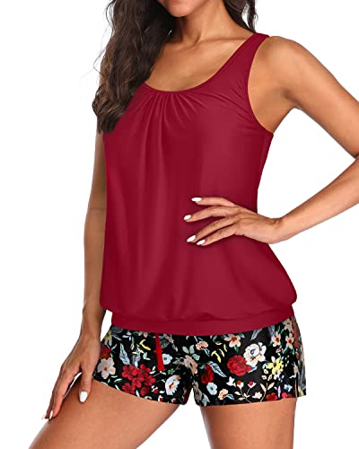 Image of Aqua Eve Two Piece Women's Tankini Swimsuits Blouson Swim Tank Top with Shorts Modest Bathing Suits