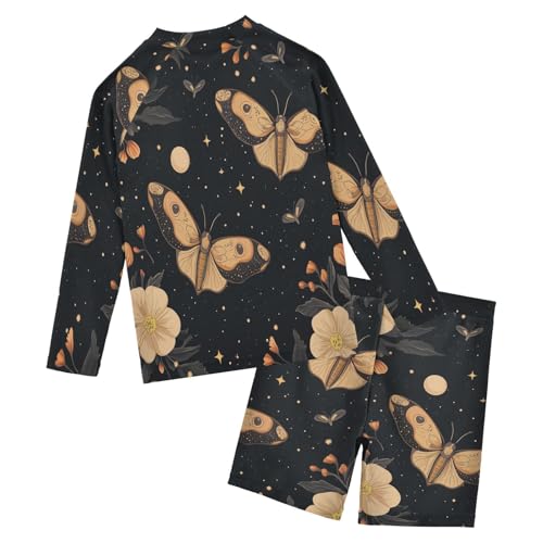 Moon Butterfly Boys Swimsuit Rash Guard Toddler Kids Long Sleeve Swim Shirt and Trunks Swimwear Set 3-10Y2