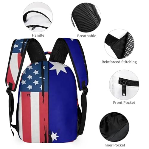 U.S.A And Australian Flag 3 PCS Backpack Set Casual Daypack with Insulated Lunch Bag & Pencil Case3
