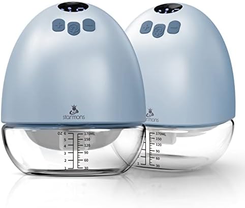 STARMONS Double Wearable Breast Pump, Portable Breast Pump, Hands-Free Electric Breast Pump with 3 Pumping Modes & 9 Suction Levels, Breastfeeding Pump for Travel Office Outdoor