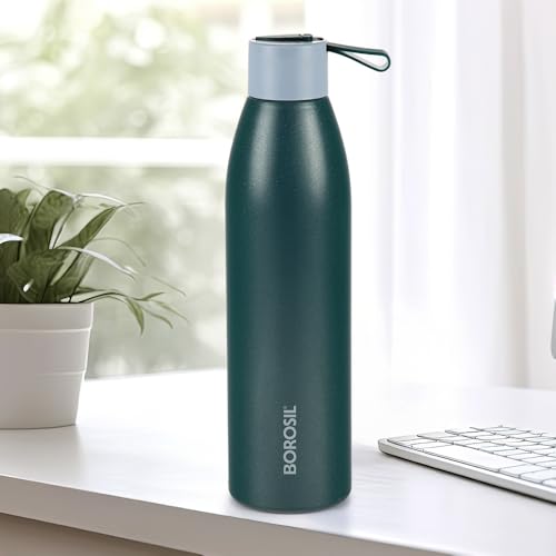 Image of Borosil Hydra 900ml Duomate Green Stainless Steel Bottle | 24 Hours Hot and Cold Double Wall Vacuum Insulated with Copper Coating | 1 Year Warranty