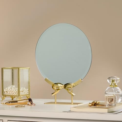 Espejo redondo de maquillaje con base desmontable dorada miniatura 5