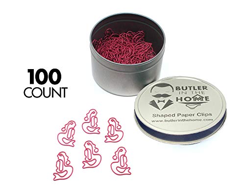 Butler in the Home Mermaid Shaped Paper Clips Great for Paper Clip Collectors or Office Gift - Comes in Round Tin with Lid and Gift Box (100 Count Pink)