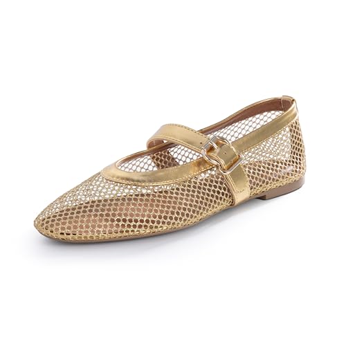 Image of EMMA NEW YORK Mesh Ballet Flats for Women, Mary Jane Mesh Ballet Flats Shoes for Women with Buckle Strap