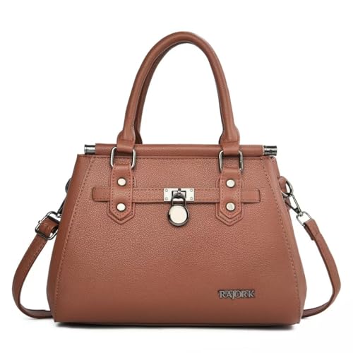 Bolsa Feminina de Mão e Transversal com Alça Removível Fecho Zíper Uso Diário Trabalho Casual(65360Marrom)