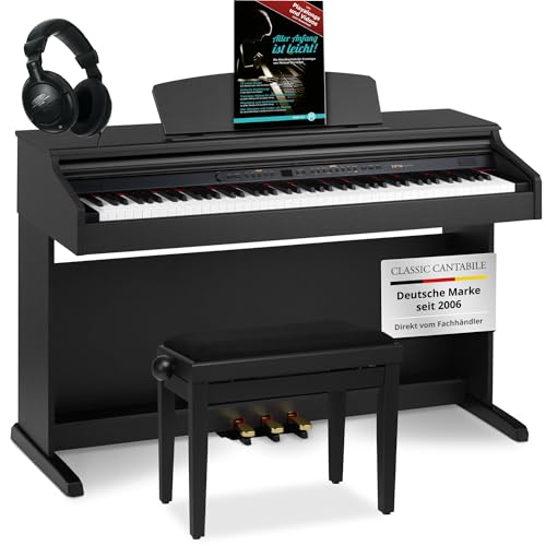 Classic Cantabile DP-50 SM E Piano Digital Piano 88 Tasten mit Hammermechanik, 14 Voices, Kopfhöreranschlüsse, USB, 3 Pedale, Notenhalter - inkl. Pianobank, Kopfhörer, Klavierschule - schwarz matt