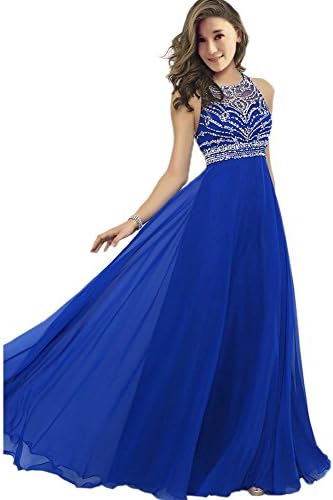 MOBAI Women's A-Line Sweep Train Sparkly Beading Evening Prom Dresses (2, Blue)