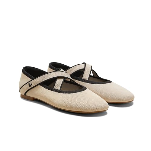 Image of VIVAIA Nia Women's Mary Jane Flats Shoe with Cross-Strap Style Almond Toe Comfortable Ballet Flats for Casual Daily Wear