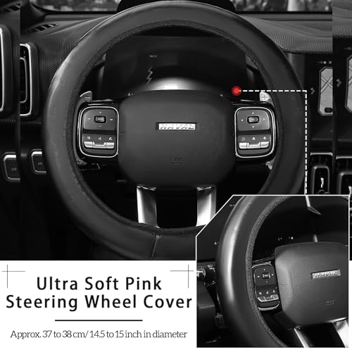 46 Pcs Bling Car Accessories Set for Women Leather Steering Wheel Cover Seat Belt Covers Diamond Rings Sticker Rhinestone Cup Holders USB Adapter Flower Air Vent Clip (Black)