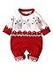 Geagodelia Baby-Strampler für Neugeborene, mit langen Ärmeln, gestrickt, für den Winter, 0-18 Monate, Motiv: Hirsch, Unisex, rot, 0-3 Monate