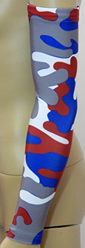 NEW! Sports Farm - Royal Blue Red Gray White Woodland Camo Arm Sleeve (Youth Large) by Sports Farm