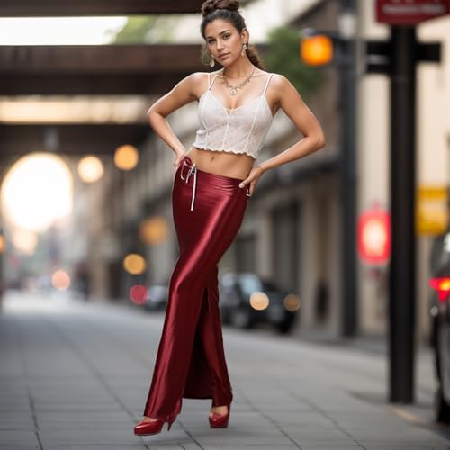Satin Silk Skirt Long Womens High Waisted Maxi Midi Work Slip Wrap Silky Dressy Skirts with Slit for Women Casual2