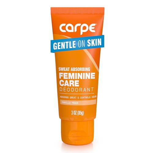 NEW Carpe Feminine Care Intimate Deodorant for Women, pH Balanced and Sweat Absorbing Whole Body Deodorant, Gynecologist Tested, Safe for Private Parts, Vanilla Peach Scent