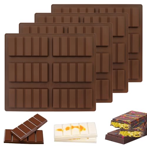 4 moldes de silicona para chocolate con 6 huecos, 5 secciones, para hacer chocolate, chocolate, dulces, pudín