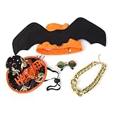 YANYUESHOP 4-teiliges Halloween-Haustierkostüm, verstellbares Geschirr, Kleidung, Fledermausflügel für Cosplay-Foto-Requisiten