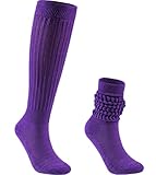 Galsang Women's Slouch Socks,Long Slouchy Socks for Girls Women Scrunchie Knit Socks Casual,B206 (US, Numeric, 7, 11, Regular, Regular, Dark Purple)