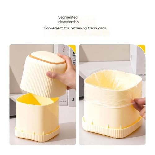 Basurero de escritorio pequeño con tapa blanco miniatura 4