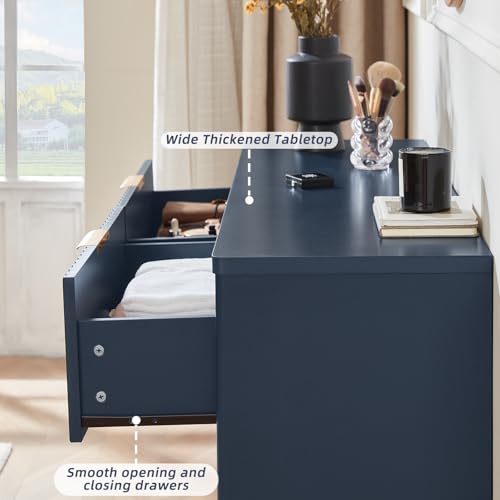 LEYAOYAO Fluted 6 Drawers Dresser Set of 2, 48" Wide Modern Chest of Drawers with Metal Handle, Navy Blue Curved Profile Dresser TV Stand, Wooden Drawer Organizer for Bedroom, Living Room, Hallway
