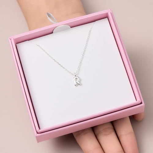 Collar de plata de ley con letra R Philip Jones colgante infantil con inicial ajustable 7
