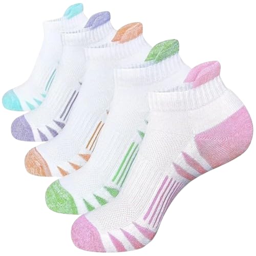 Women Ankle Sports Socks Combo Pack of 5 Cotton Breathable Athletic Socks for Women Running Walking Gym Training Socks Cushioned Comfort Fit Moisture Wicking Socks Multicolor-image-2
