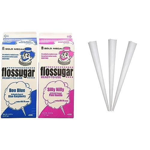 Eco Craft Stix Cotton Candy Floss Sugar -2pk (Pink Vanilla and Blue) and Concession Essentials Cotton Candy Cones - Pack of 100ct image 2