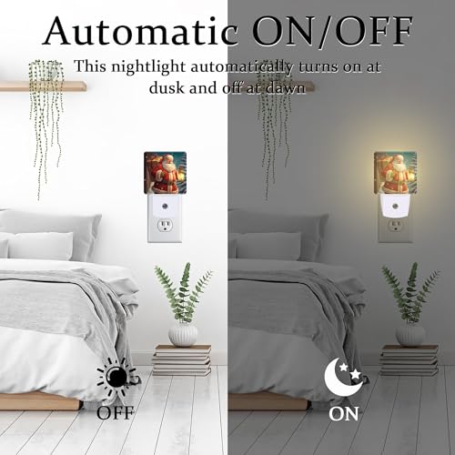 Image of Christmas Santa Claus with Gifts Night Light for Kids,Kind Smile Santa Claus Night Light Plug in with Dusk to Dawn Sensor,0.5w Energy Saving Nightlight for Hallway Stairway Kitchen Bedroom