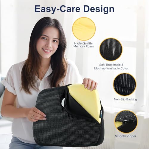 LALUCREATE Large Memory Foam Seat Cushion w/ Rear Cutout & Non-Slip Cover (Black) - image 7