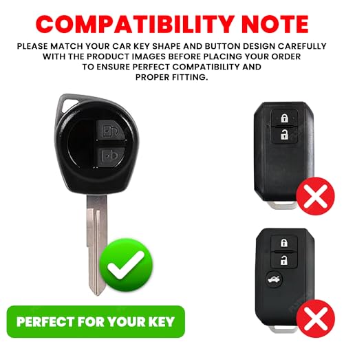 Image of Premium Metal Leather Key Cover Compatible with Maruti Suzuki S-Presso,Swift,SX4,DZire,Ignis,Alto,Vitara Brezza,Ertiga,Ciaz,Baleno,Ritz 2 Button Key Leather Protection with Keychain