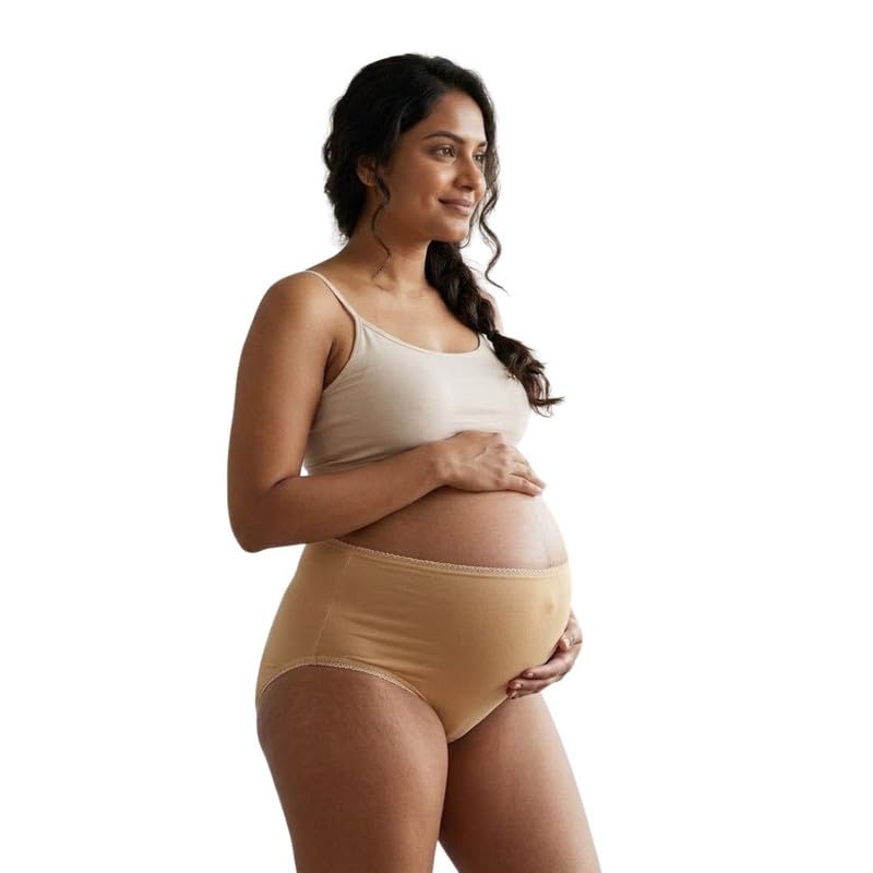 Maternity Panty for Women | High Waist Pregnancy Underwear | Soft Stretch Cotton Over Belly Support Panties Pack of 1 (Skin)-image-41