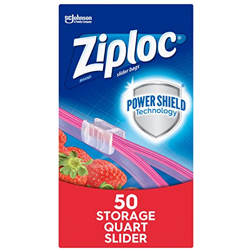 Image of Ziploc Quart Food Storage Slider Bags, Power Shield Technology for More Durability, 50 Count
