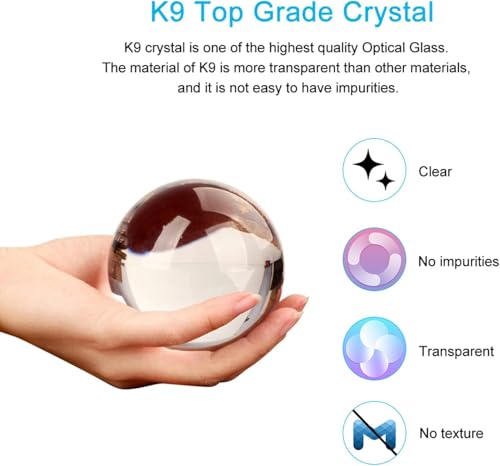 YingErTool K9 Glaskugel Fotografie Kugel 60mm, Klare Kristallkugel Lensball für Fotografie, Glas Kugel Wahrsager & Meditation für Zuhause, Büro, kein Ständer