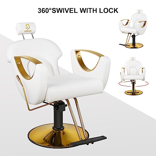 Luxmars Reclining Barber Chair Salon Chair Height Adjustable Hydraulic Chair Tattoo Chairs 360 Degrees Rolling Swivel Barber Chairs For Barbershop Hair Salon Spa Equipment - White #TOP4