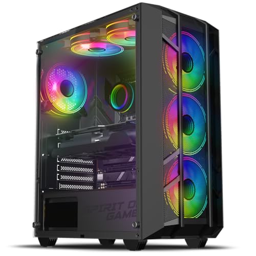 Spirit of Gamer - Rebel NX, Boitier PC Gaming ATX/mATX/ITX, 4 Ventilateurs ARGB 120mm, Verre Trempé, Support Watercooling 360mm, Stockage Modulable SSD/HDD, Tour Robuste avec Refroidissement Optimisé