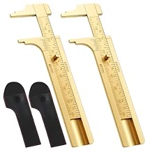 2 Pack Pocket Caliper, 80 Millimeter Gauge Measuring Tool, Caliper Measuring Tool, Vernier Calipers with Double Scale, Brass Slide Rule for Jewelry Ring Wire Measurement with 2 Leather Cases