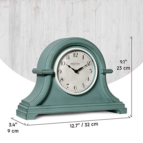 Presentime & Co Vintage Farmhouse Table Clock Series Napoleon Mantel Clock,13 X 10 Inch, Domed Lens, Quartz Movement, Aged Teal Color #TOP6