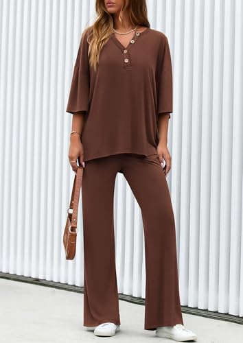 PRETTYGARDEN 2 Piece Lounge Sets for Women Summer 2025 Short Sleeve Tops Wide Leg Pants Matching Travel Outfits Clothing2