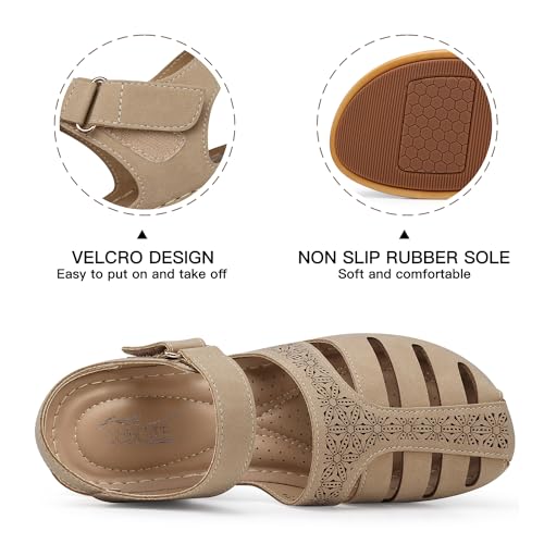 Image of SHIBEVER Wedge Sandals for Women Comfortable Closed Toe Dressy Summer Shoes | Comforta for 40% Enhanced Arch Support Fisherman - No Ankle Rubs for All-day Commutes Lightweight Casual Outdoor Shoes