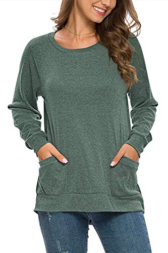 AUSELILY Dames shirt met lange mouwen ronde hals T-shirts blouse tuniek sweatshirt pullover met zakken - Image 5