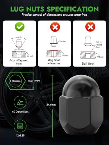 Image of AUTOPTIM M12x1.25 OEM Lug Nuts - 20 Pcs Black for Subaru Factory Wheel