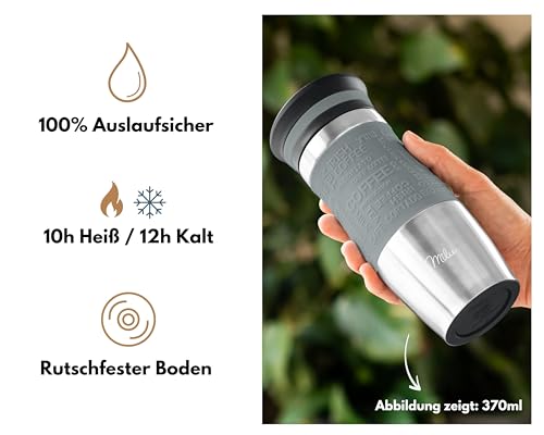 Milu Thermobecher 370ml 450ml Isolierbecher Kaffeebecher to go - 100% Auslaufsicher - Trinkbecher aus Edelstahl - Autobecher doppelwand Isolierung - Thermo Becher - Travel Mug (Grau, 370ml)