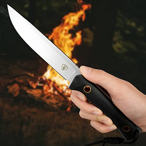 Aubey Fixed Blade Hunting Knife, 4.52 Inch D2 Steel Blade Survival Knife With Leather Sheath Black G10 Handle, Full Tang Camping Knife For Gift Collection #TOP1