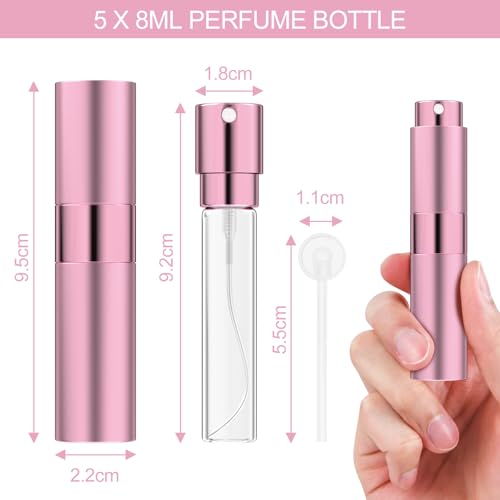 Newpop 5 Piezas Atomizador Perfume Recargable, Bote Spray Pulverizador, Frasco de Vacío Rociadora, Mini Botella Portátil, Pulverizadora Vacaciones, Perfumador Dispensador de Viaje, 8ML, 5 Colores - Imagen 3