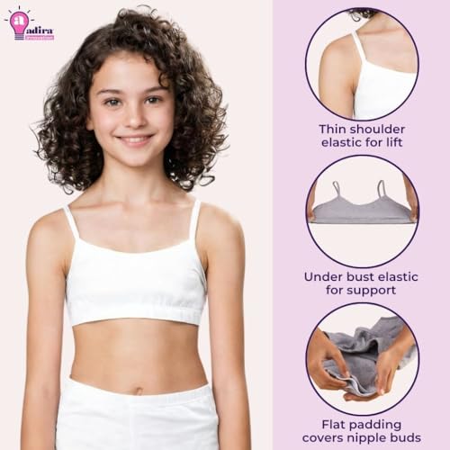 Image of ADIRA | Beginners Bra for Girls 13-14 Years | Flat Padding for Nipple Coverage | Comfortable Strecthy Cotton | Comfy-Breathable Beginners Bra & Super Soft Material | Pack of 3