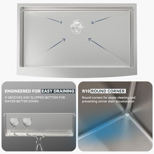 Lordear 30 Inch Farmhouse Kitchen Sink 16 Gauge 30"x21"x10" Stainless Steel Single Bowl Apron Front Undermount Farm Farmer Style Sink by Lordear - Used condition - Image 4